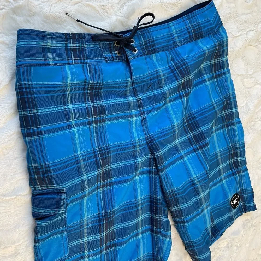 O’Neill Blue Plaid Swim Trunk - Mens 34‎